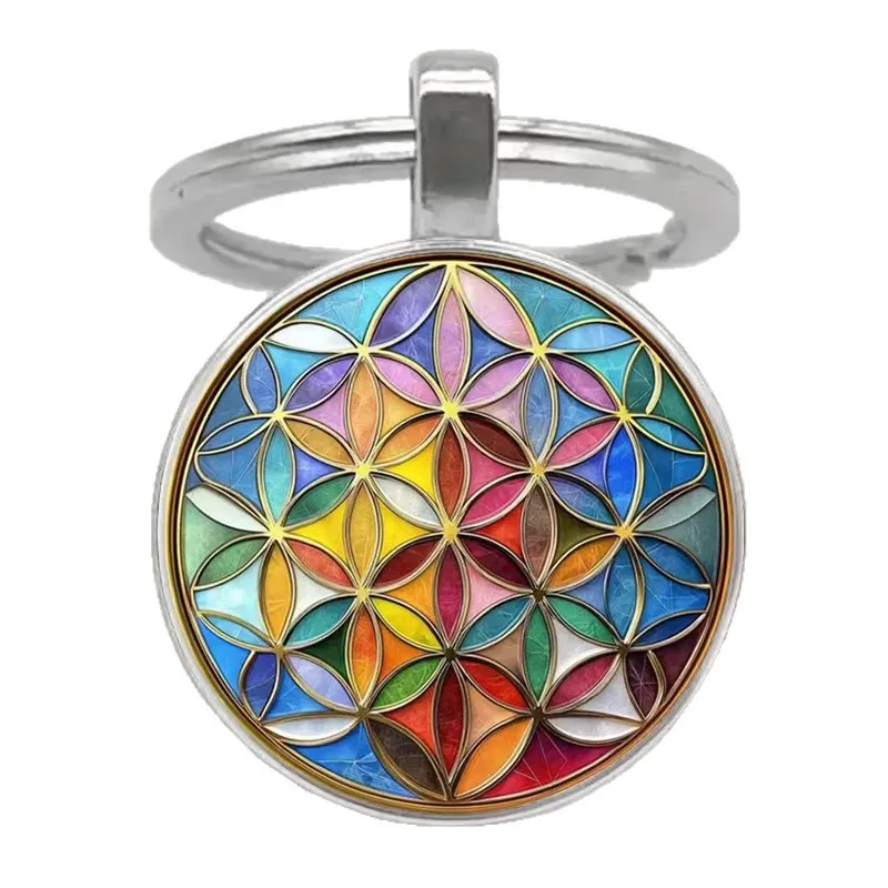 Flower of Life Keychain – Colorful Sacred Geometry Keyring, Bohemian Spiritual Accessory for Keys, Bags & Backpacks, Unique Boho Gift